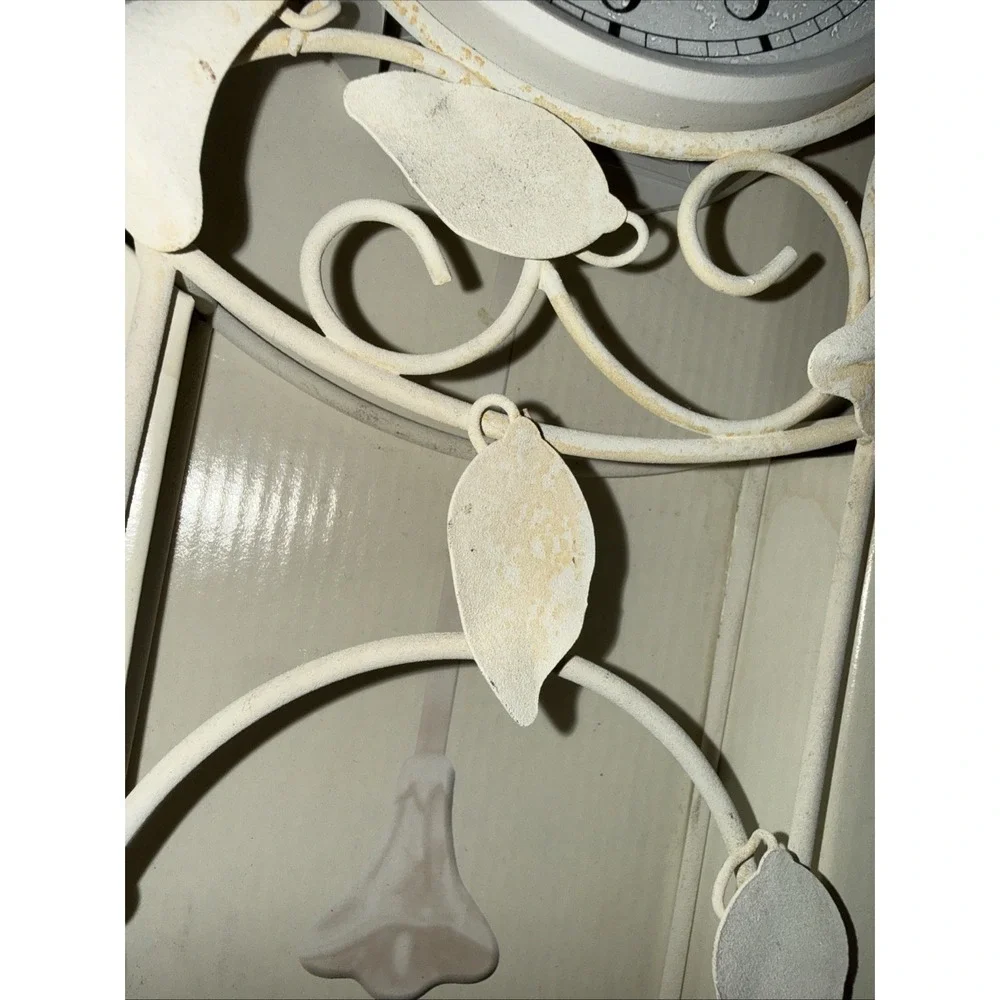 Vintage Clock hanging wall Metal Off White Pendulum Ivy Floral Cottage READ